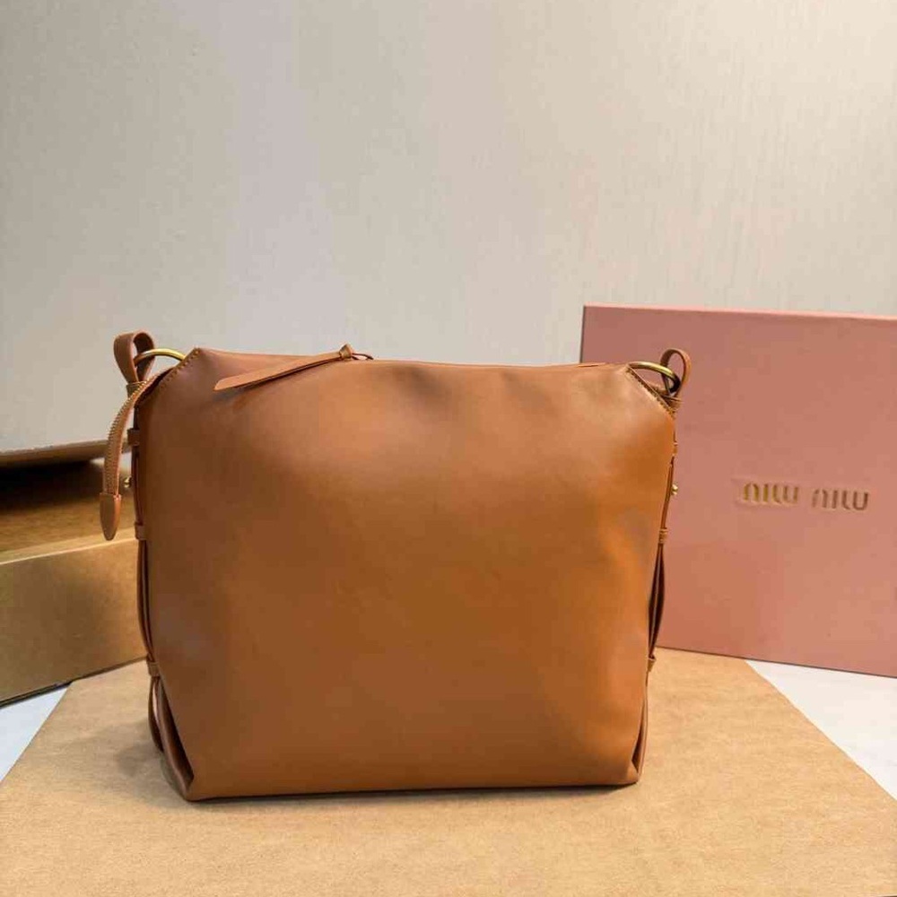 Miu Miu Embroidered Logo Brown Leather Shoulder Bag - Picture 3 of 9